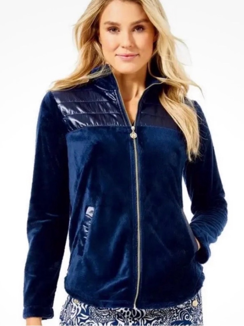 Lilly Pulitzer XXL Navy Plush Zip-Up Jacket - Women's Cozy Coat